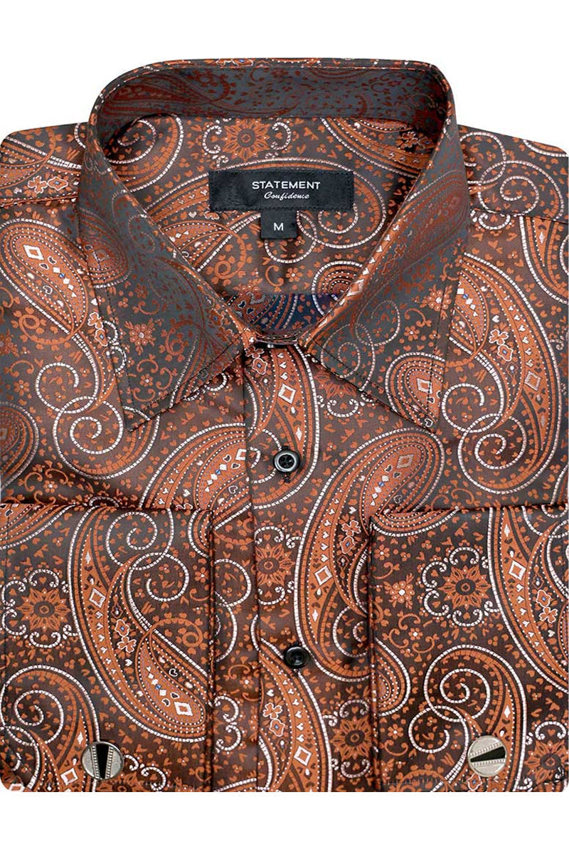 Men's French Cuff Dress Shirt in Brick Paisley by Statement Suits – SuitUSA