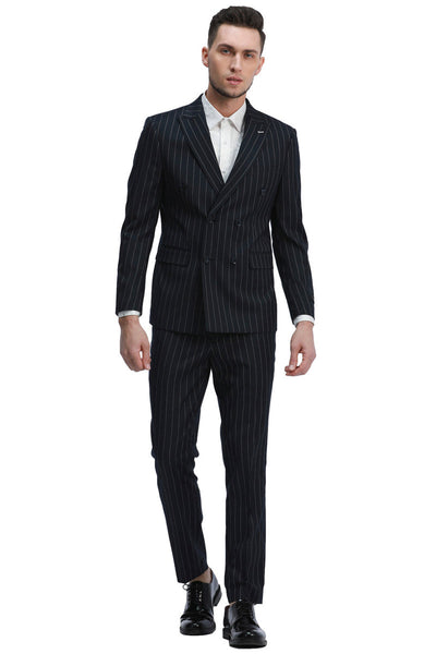 Men's Double Breasted Pinstripe Suit in Black