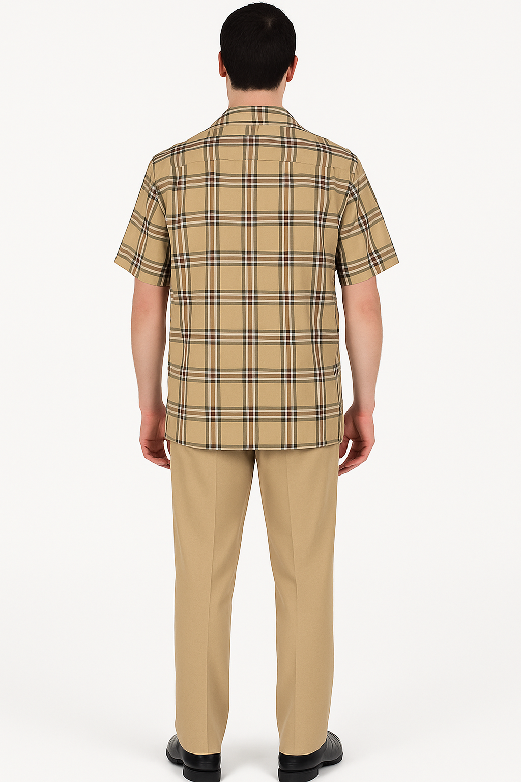 Men’s Beige Plaid Short Sleeve Shirt – Casual Summer Wear