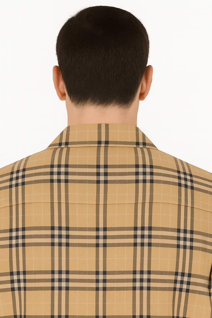 Men’s Beige Plaid Short Sleeve Shirt – Casual Summer Wear