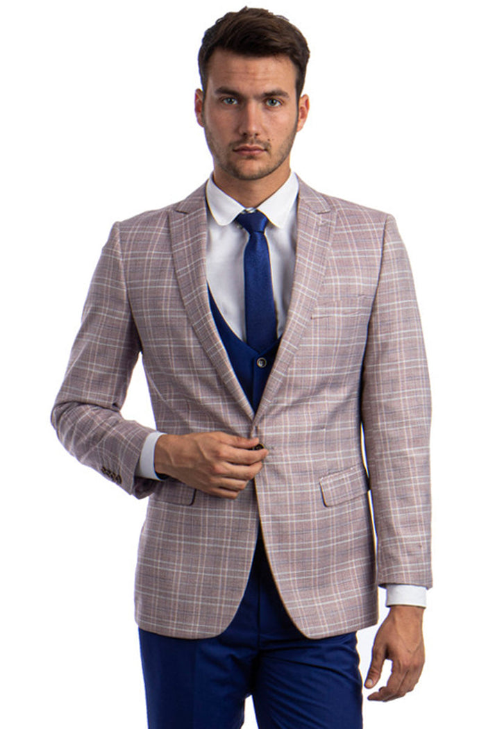 Men's Pink Peak Lapel Suit with Double Vest