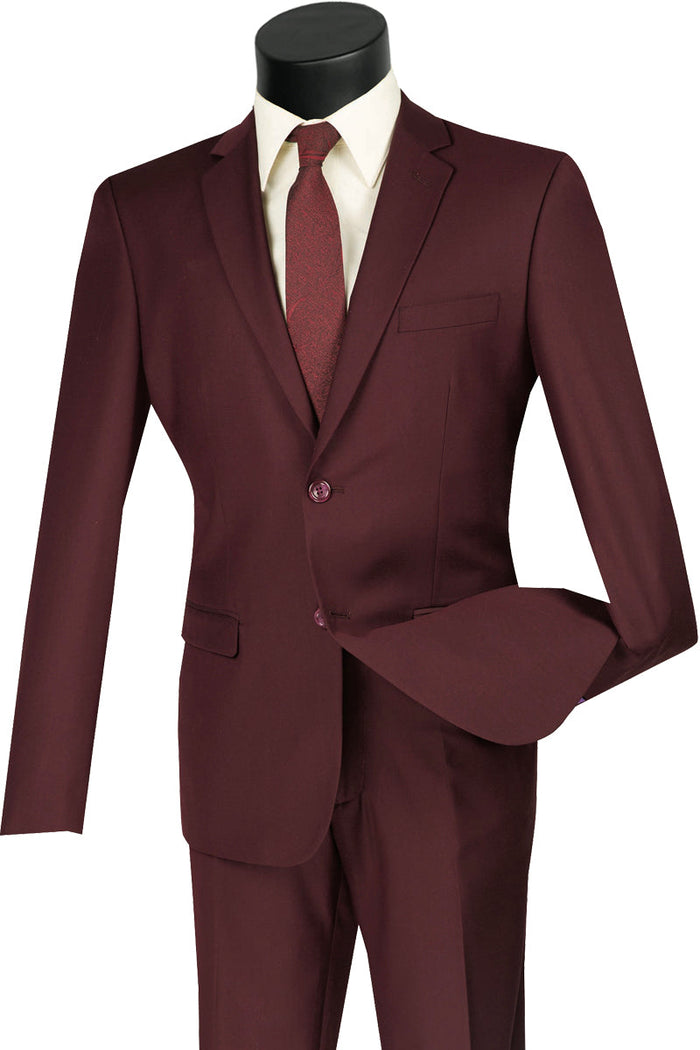Mens Ultra Slim Fit Shiny Satin Sharkskin Suit in Purple by Vinci