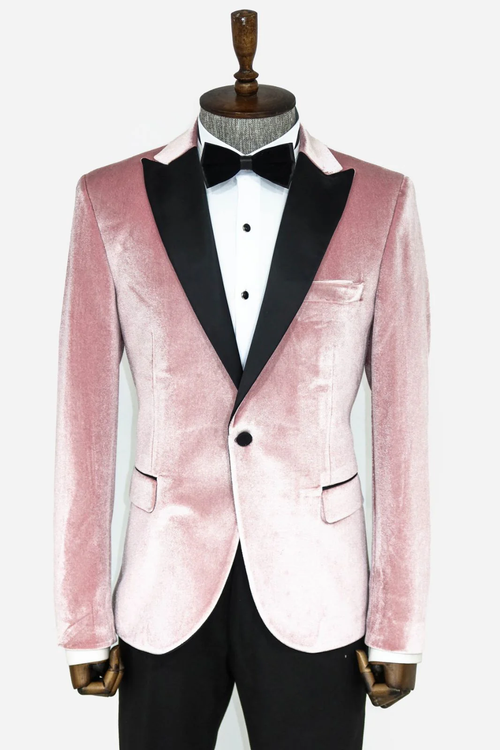 Men’s Premium Blush Pink Velvet Evening Blazer – Slim Fit Formal Prom & Wedding Jacket