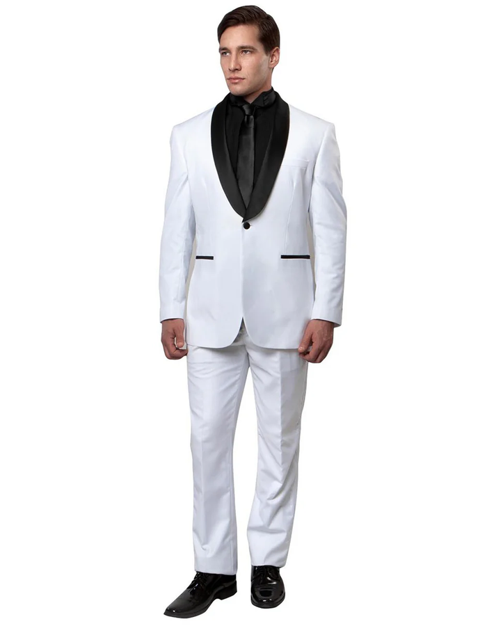 White Prom Suit - White Prom Tuxedo - White Wedding Fit Wool Shawl Tuxedo
