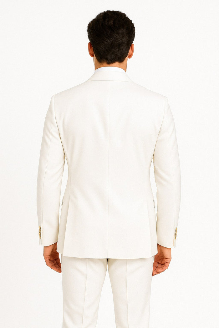 Mens White Double-Breasted Suit with Gold Buttons - Formal Slim Fit 2-Piece Set by USA Men's Outlet