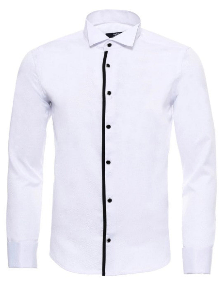 Black Stripe Detailed White Men Tuxedo Shirt by USA Men's Outlet