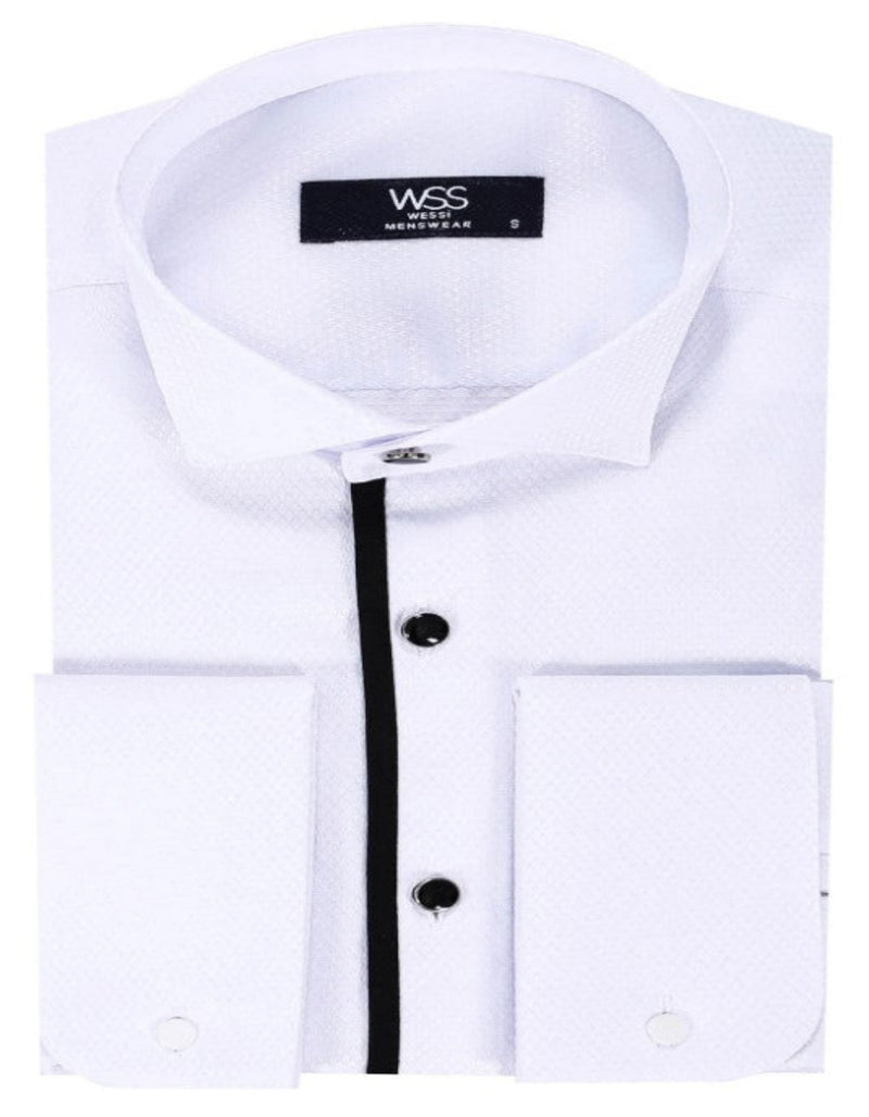 Black Stripe Detailed White Men Tuxedo Shirt
