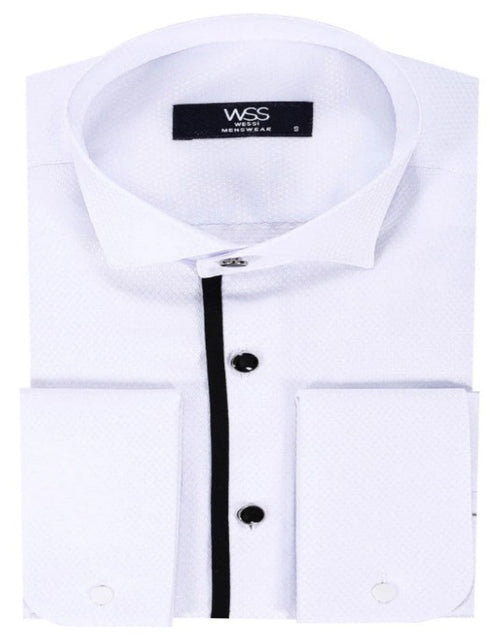 Black Stripe Detailed White Men Tuxedo Shirt by USA Men's Outlet