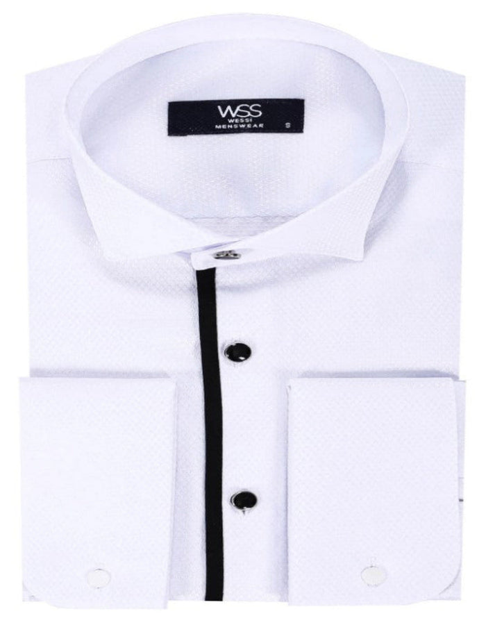 Black Stripe Detailed White Men Tuxedo Shirt by USA Men's Outlet