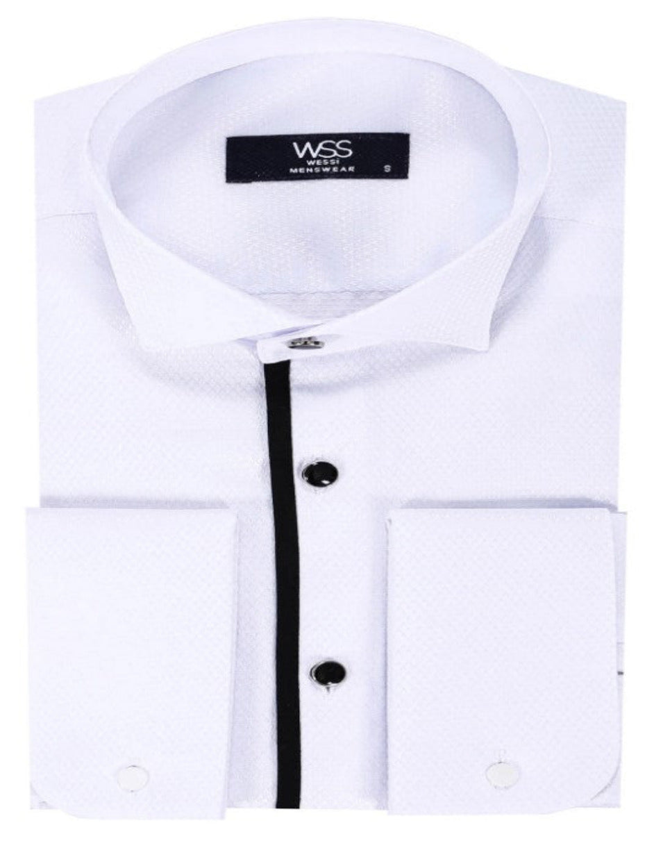 Black Stripe Detailed White Men Tuxedo Shirt by USA Men's Outlet