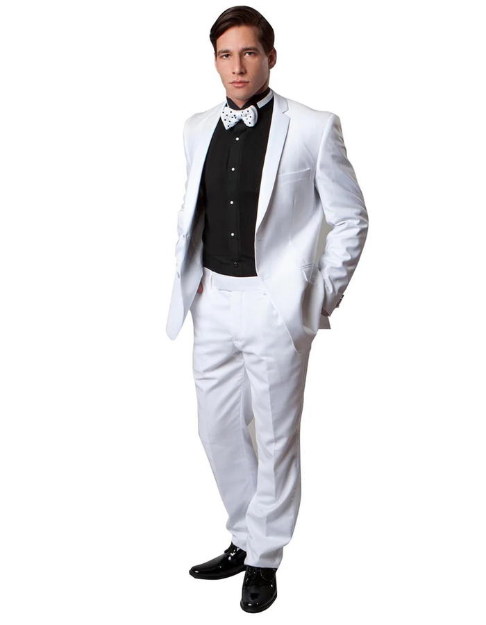 White Prom Suit - White Prom Tuxedo - White Wedding Fit Wool Notch Tuxedo PROMTUXEDO