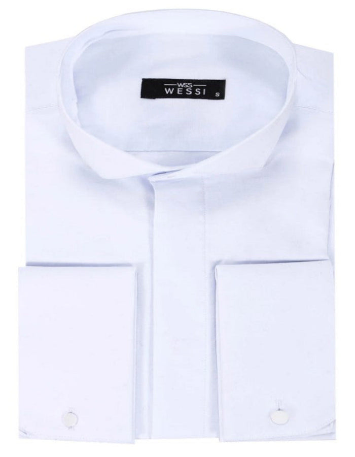 White Plain Stand Collar Formal Tuxedo Shirt by USA Men's Outlet
