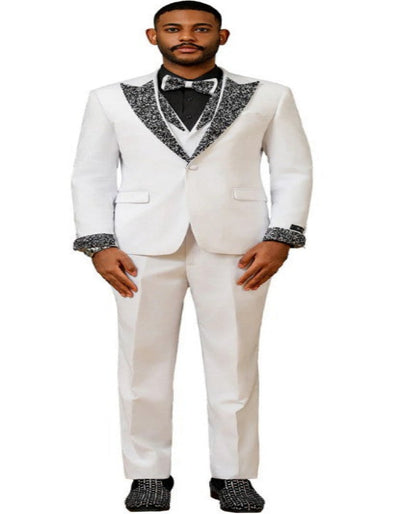 White Prom Tuxedo - Perfect Wedding Suit Vested Rhinestone Lapelled