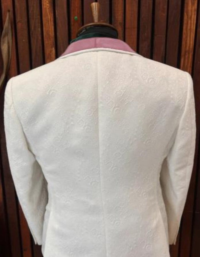 White and Pink Tuxedo - Prom Suit (Jacket + Pants + Vest + Bowtie Package) by USA Men's Outlet