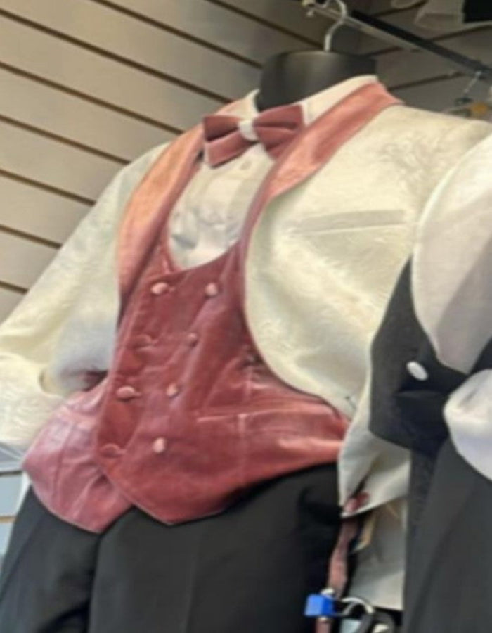 White and Pink Tuxedo - Prom Suit (Jacket + Pants + Vest + Bowtie Package) by USA Men's Outlet