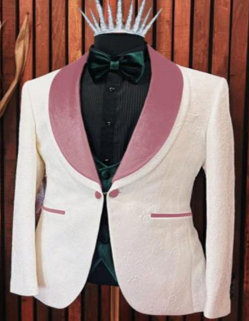 White and Rose Gold Tuxedo Suit - Wedding Groom Vested Suit by USA Men's Outlet