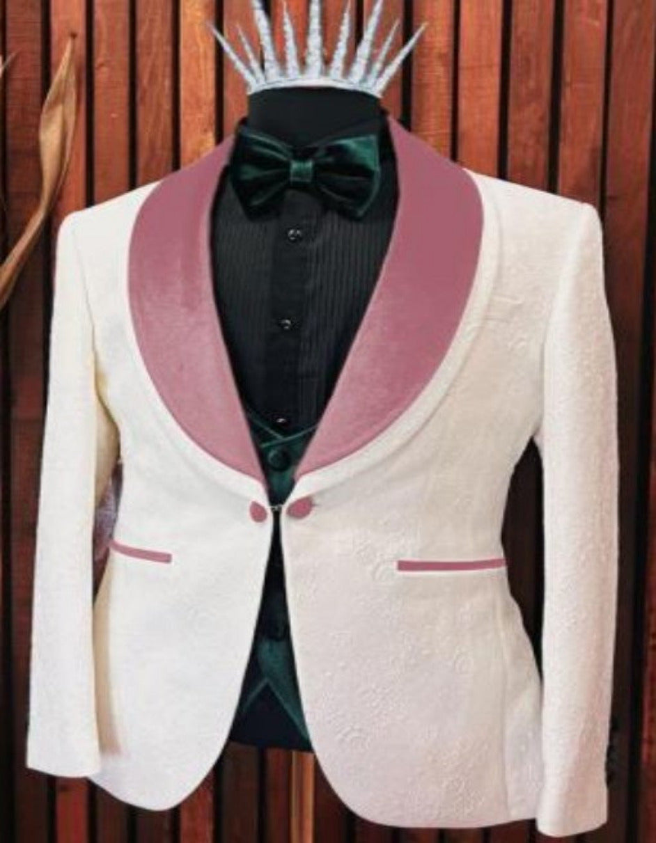 White and Rose Gold Tuxedo Suit - Wedding Groom Vested Suit by USA Men's Outlet