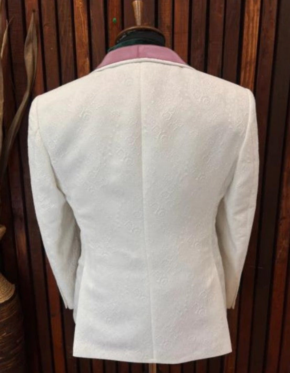 White and Rose Gold Tuxedo Suit - Wedding Groom Vested Suit by USA Men's Outlet