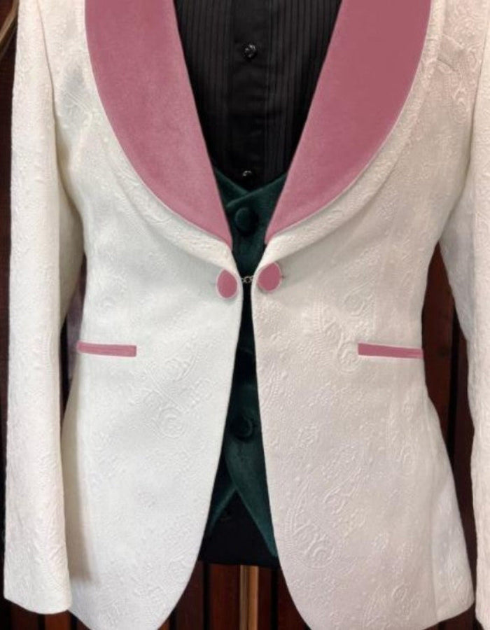 White and Rose Gold Tuxedo Suit - Wedding Groom Vested Suit by USA Men's Outlet