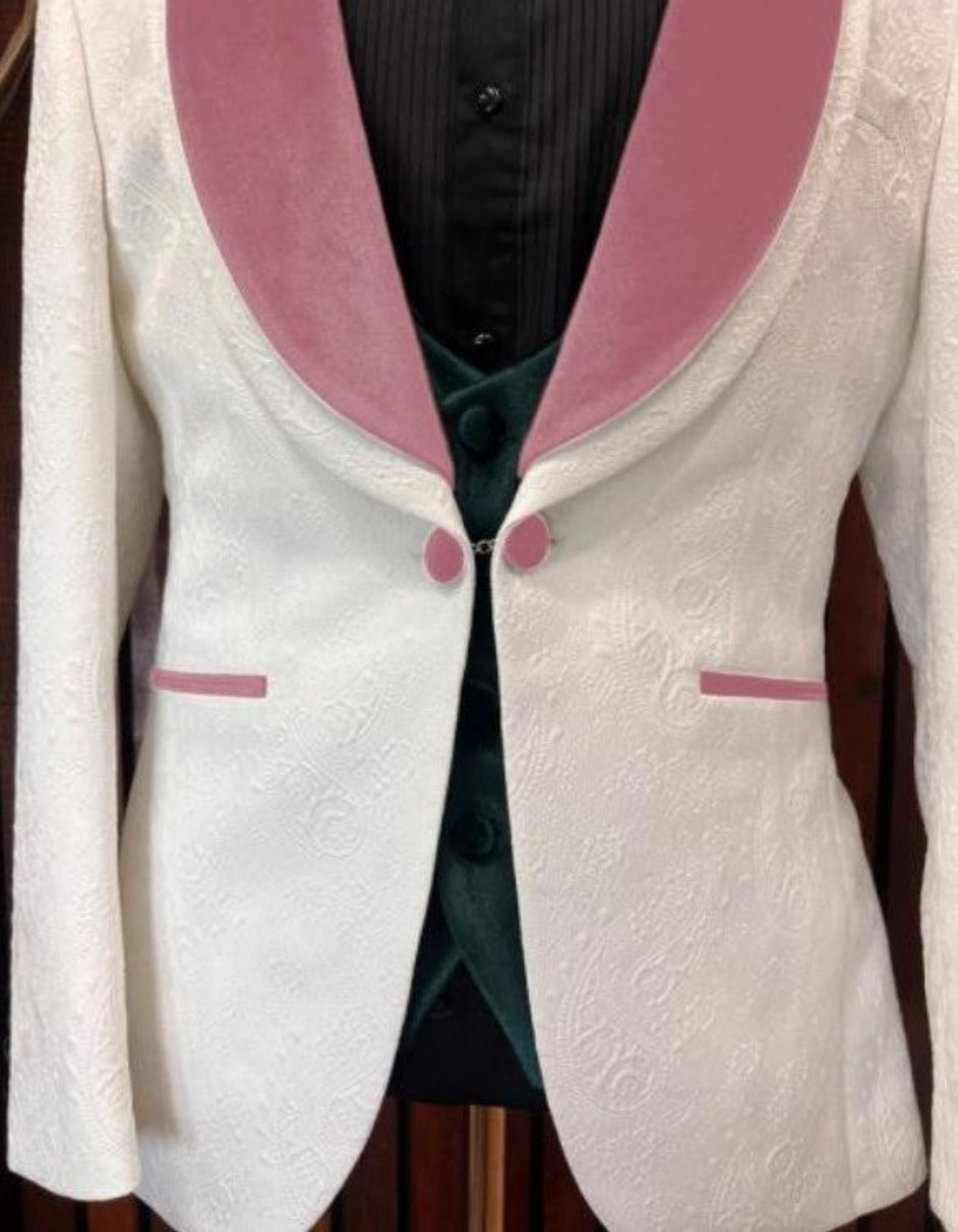 White and Rose Gold Tuxedo Suit - Wedding Groom Vested Suit by USA Men's Outlet