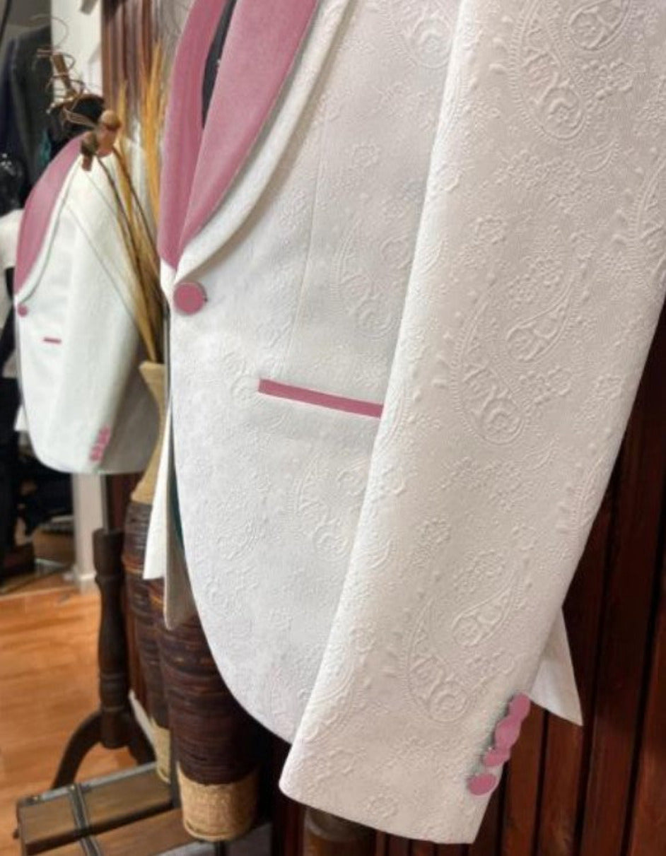 White and Rose Gold Tuxedo Suit - Wedding Groom Vested Suit by USA Men's Outlet