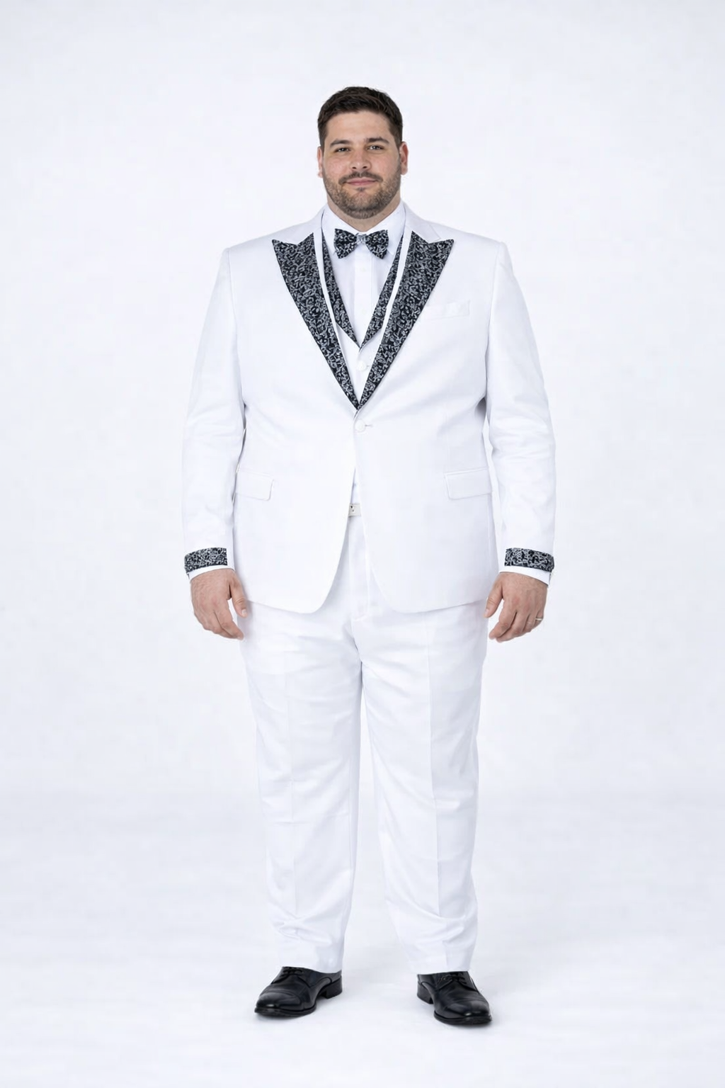 Men’s Designer White Peak Lapel Tuxedo with Stones – 4-Piece Set