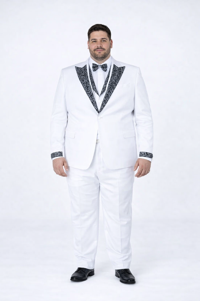 Men’s Designer White Peak Lapel Tuxedo with Stones – 4-Piece Set