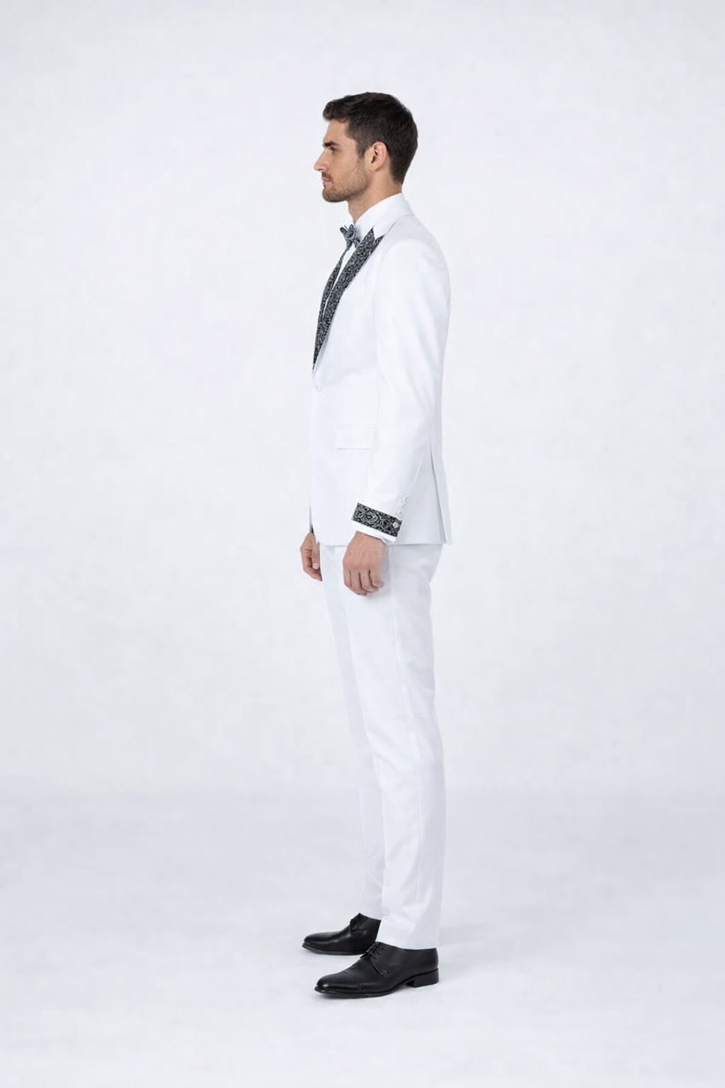 Men’s Designer White Peak Lapel Tuxedo with Stones – 4-Piece Set