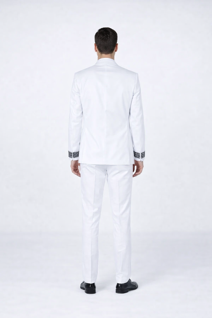Men’s Designer White Peak Lapel Tuxedo with Stones – 4-Piece Set