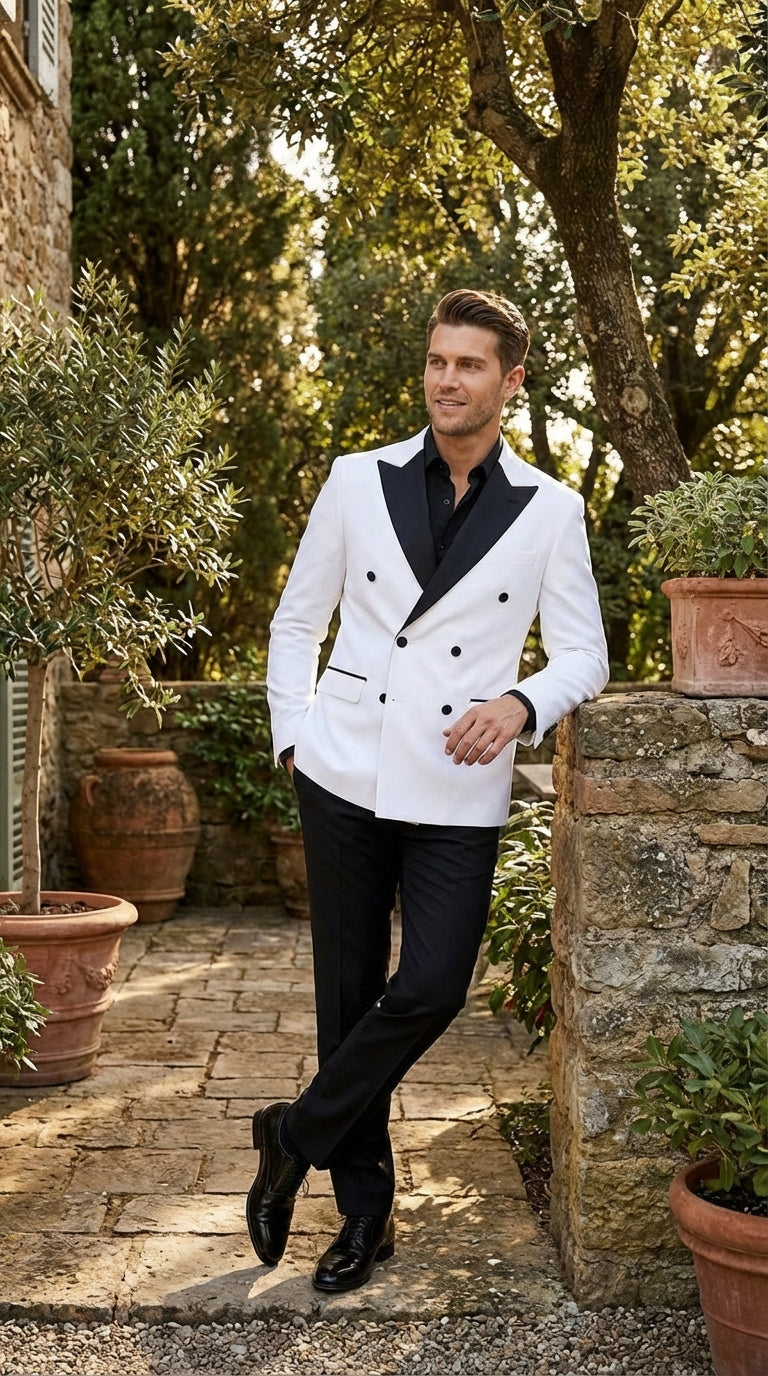 White Double Breasted Blazer Tuxedo Dinner Jacket