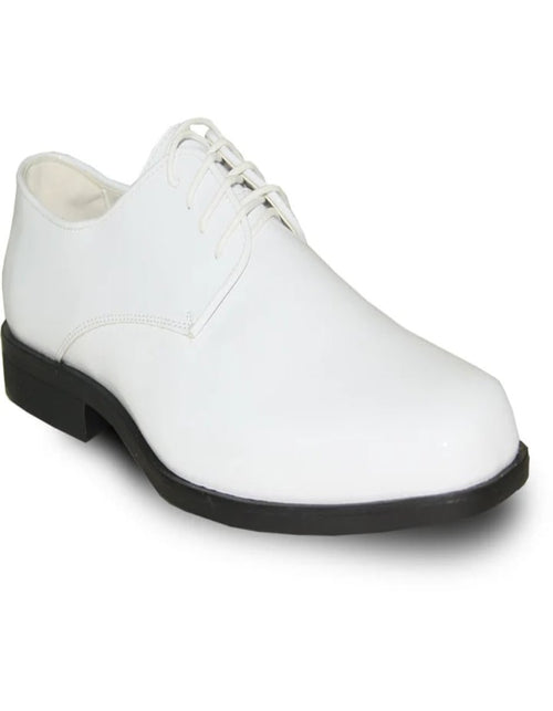 White Prom Shoes - Mens Classic Plain Square Toe Shiny Patent White Dress Shoe