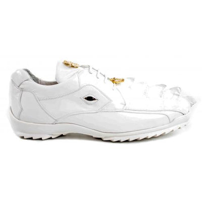 Vasco White Genuine Hornback Crocodile Soft Calf Casual Sneakers with Eyes by Belvedere Shoes