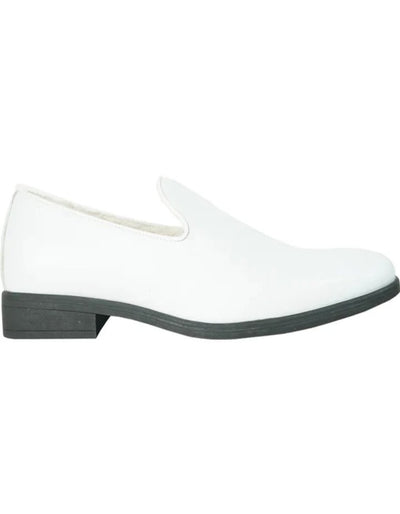 White Prom Shoes - Mens Classic Plain Toe Slip on Loafer White Dress Shoe