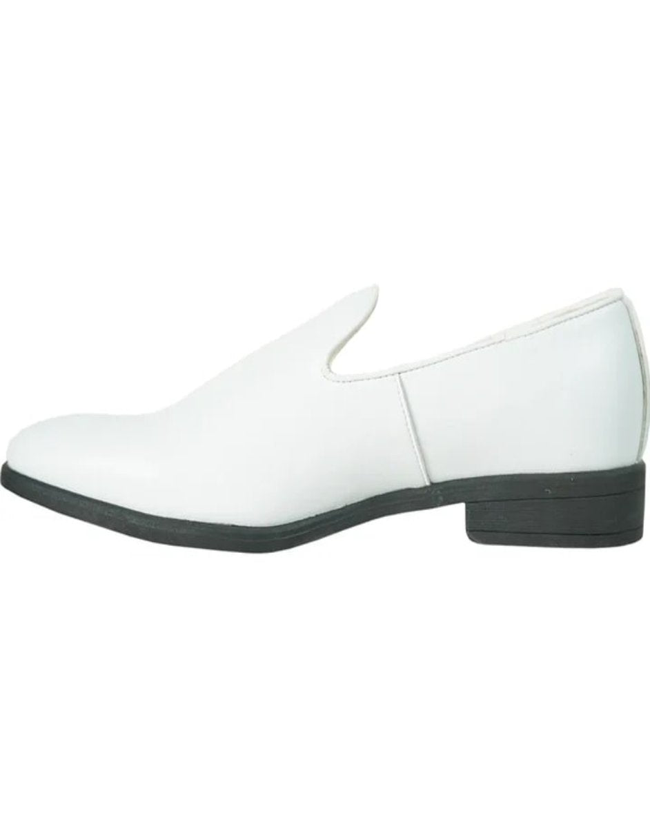 White Prom Shoes - Mens Classic Plain Toe Slip on Loafer White Dress Shoe