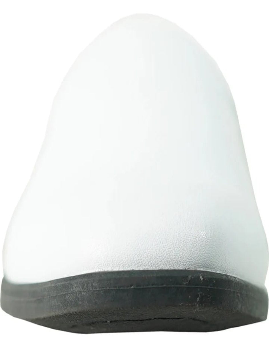 White Prom Shoes - Mens Classic Plain Toe Slip on Loafer White Dress Shoe