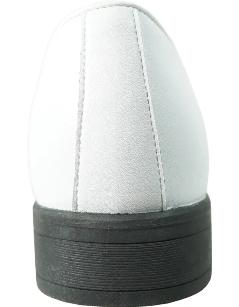 White Prom Shoes - Mens Classic Plain Toe Slip on Loafer White Dress Shoe