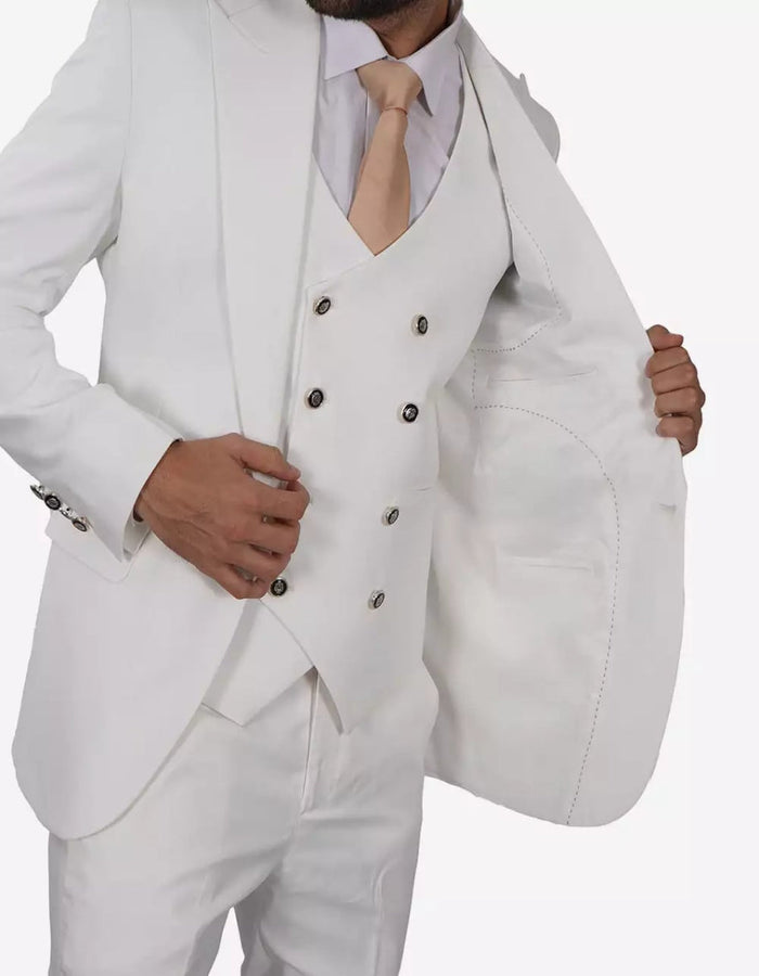 Mens White Three Piece Antonio Double Breasted Vintage Style Suit by USA Men's Outlet