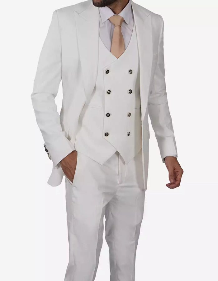 Mens White Three Piece Antonio Double Breasted Vintage Style Suit by USA Men's Outlet