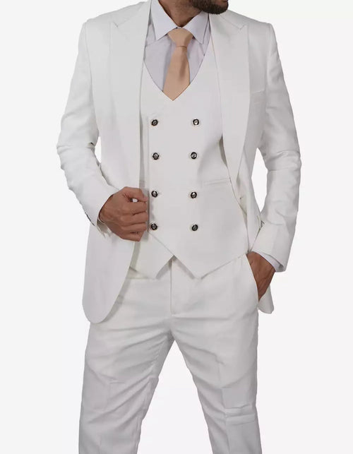 Mens White Three Piece Antonio Double Breasted Vintage Style Suit by USA Men's Outlet