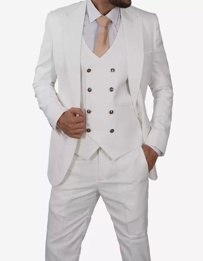 Mens White Three Piece Antonio Double Breasted Vintage Style Suit by USA Men's Outlet
