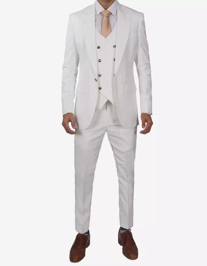 Mens White Three Piece Antonio Double Breasted Vintage Style Suit by USA Men's Outlet