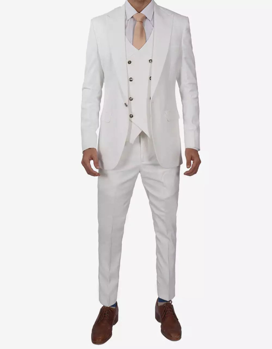 Mens White Three Piece Antonio Double Breasted Vintage Style Suit by USA Men's Outlet