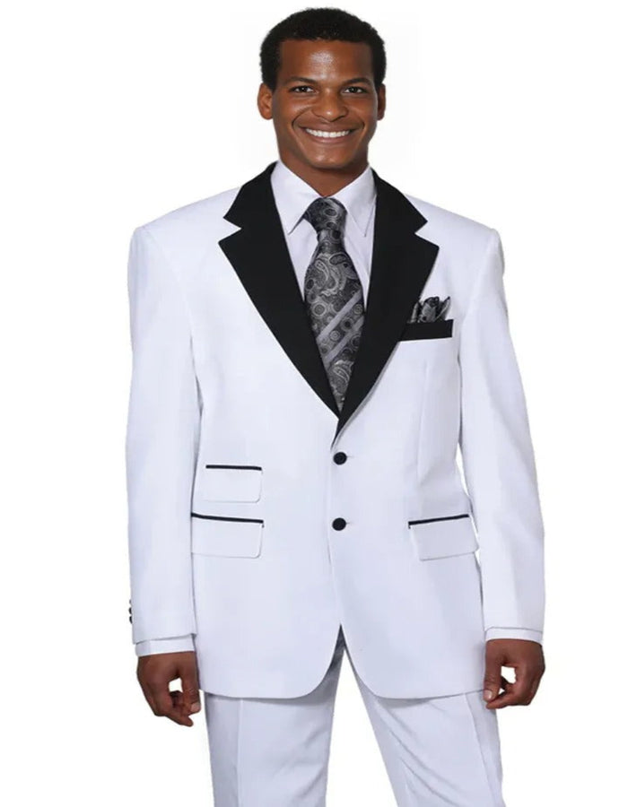 Cheap Tuxedos - Affordable Prom Suit - Mens 2 Button Classic Fit Contrast Collar White Tuxedo