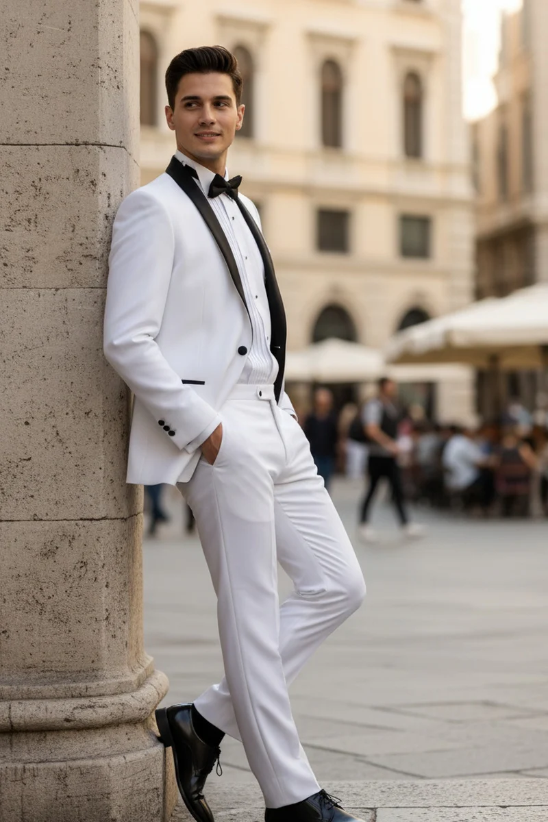 White Vinci 1-Button Shawl Tuxedo