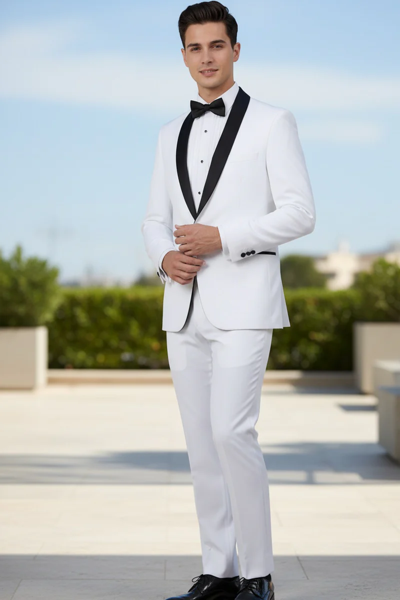 White Vinci 1-Button Shawl Tuxedo