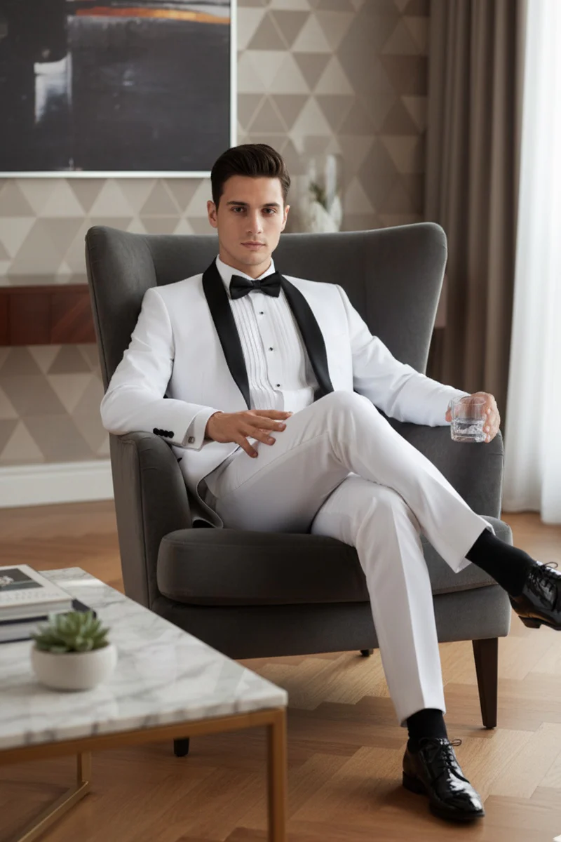 White Vinci 1-Button Shawl Tuxedo