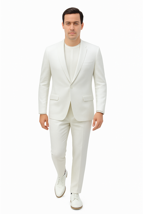 Mens Two Piece Linen Suit Relaxed Hybrid Fit No Collar MensUSA