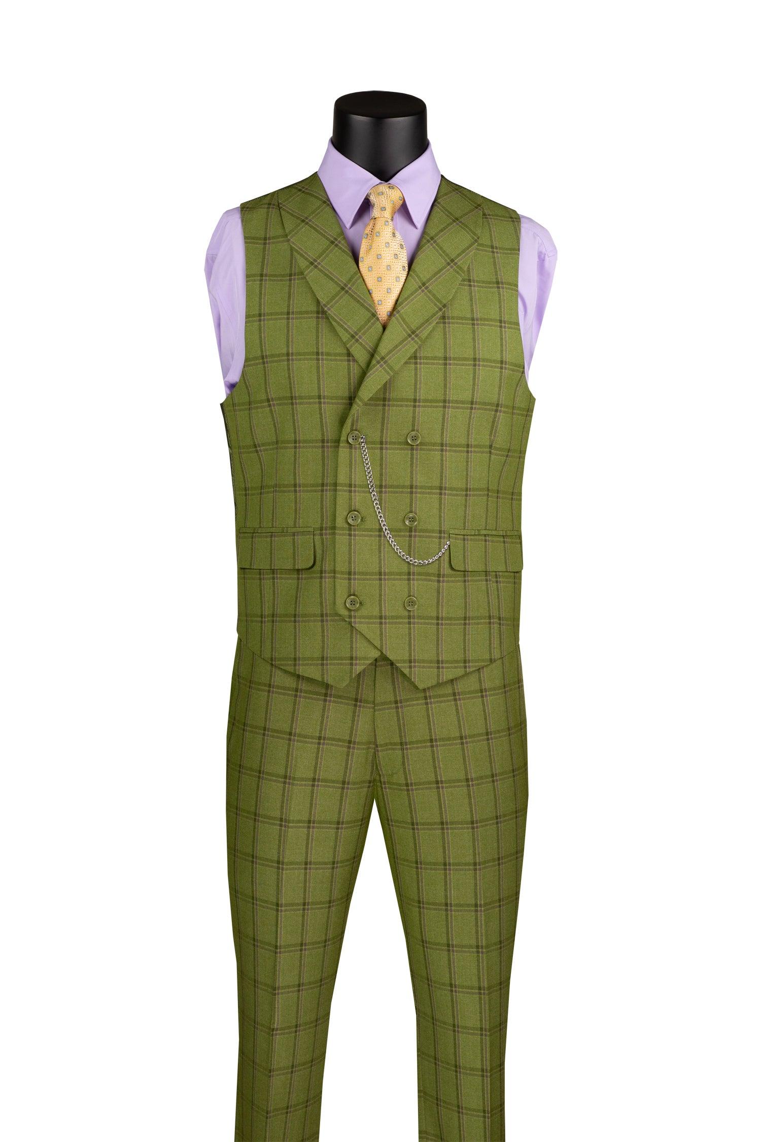 La Scale Collection-Windowpane Three Piece Suit - Moss Green by Vinci