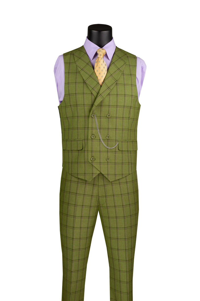 La Scale Collection-Windowpane Three Piece Suit - Moss Green by Vinci