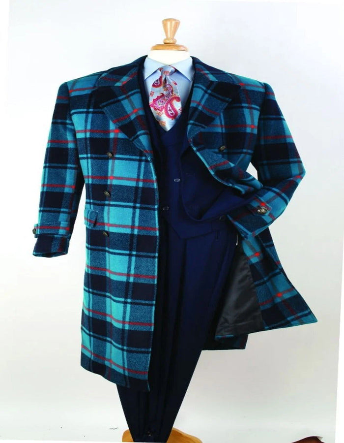 Men's Blue Plaid Wool Overcoat by Alberto Nardoni